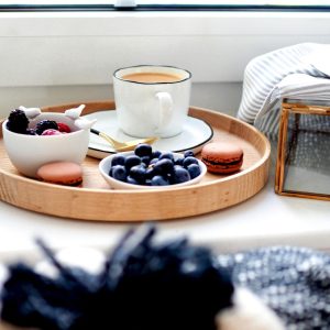 A wooden tray for breakfast